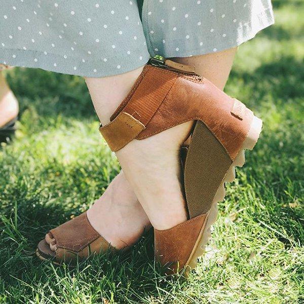Women Peep Toe Back Zipper Wedges Non-slip Sandals