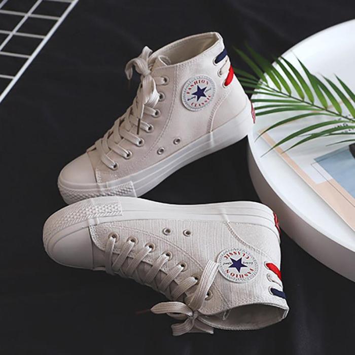 Vintage Women Solid Color High Canvas Sneakers