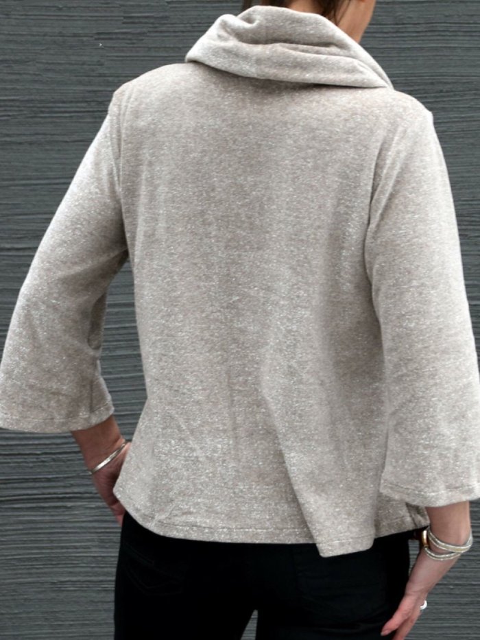 Gray Cotton-Blend Cowl Neck 3/4 Sleeve Shirts & Tops