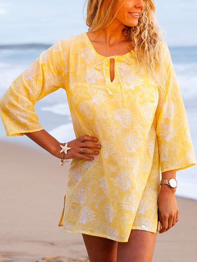 Plus Size Casual Printed 3/4 Sleeve Tops