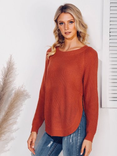 Long Sleeve Crew Neck Solid Sweaters