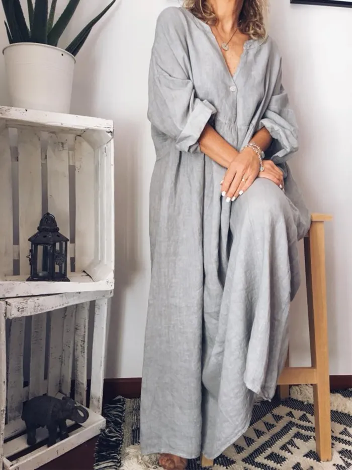 Casual Long Sleeve Cotton Maxi Dresses