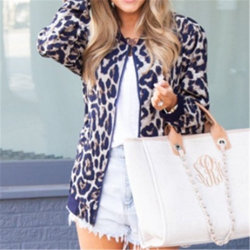 Stylish Leopard Print Zipper Jacket