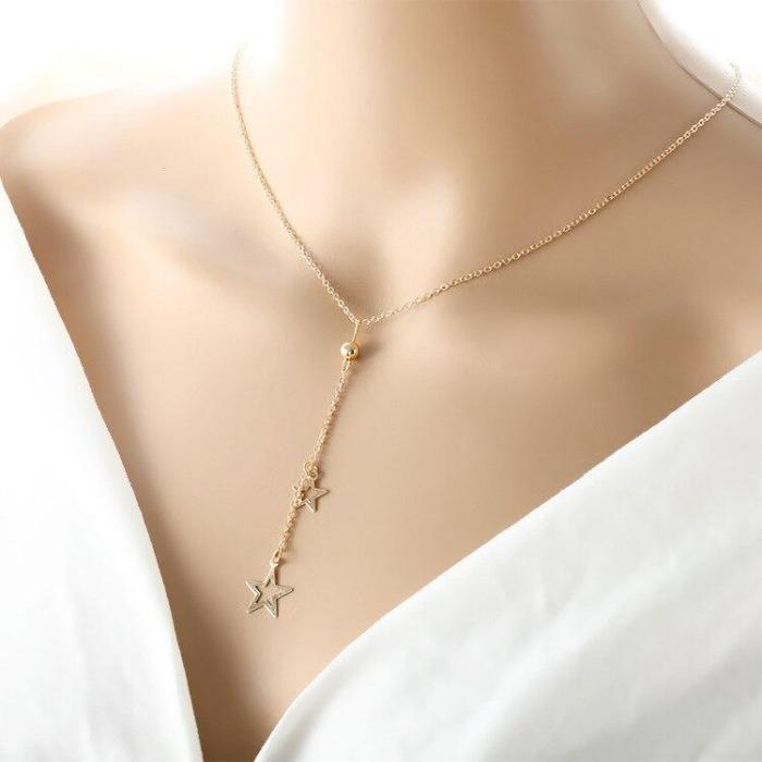 Fashion Necklace for Women Star Moon Pentacle Necklace Long Necklaces