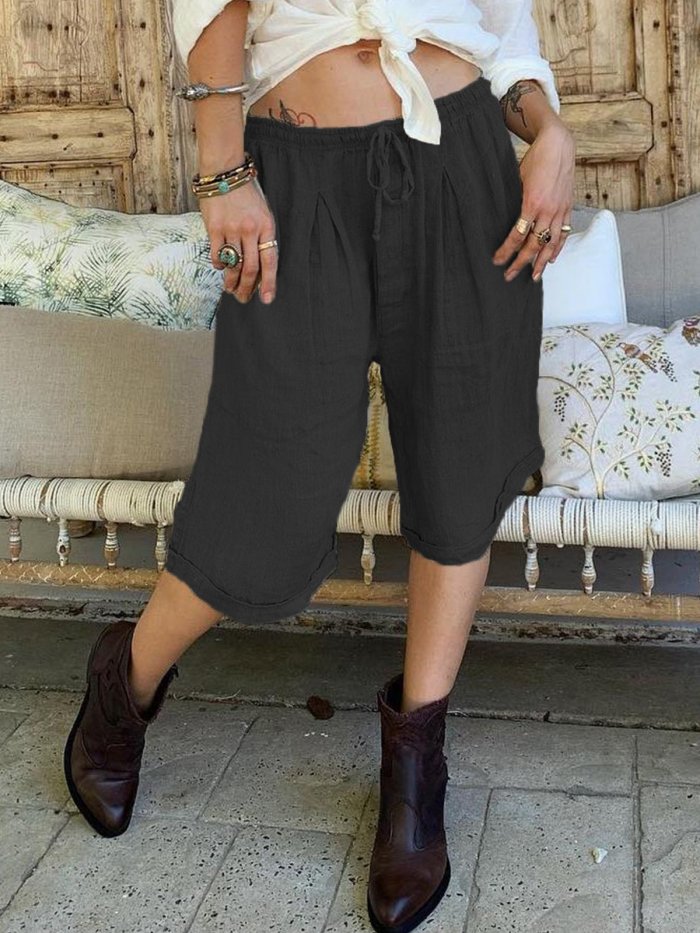 Plus Size Pockets Solid Casual Pants