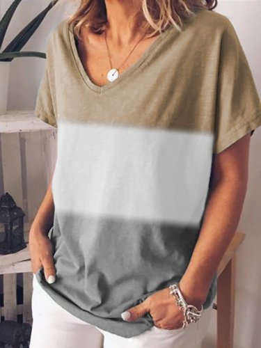 Plus Size Women Short Sleeve V-Neck Vintage Gradient T-shirts