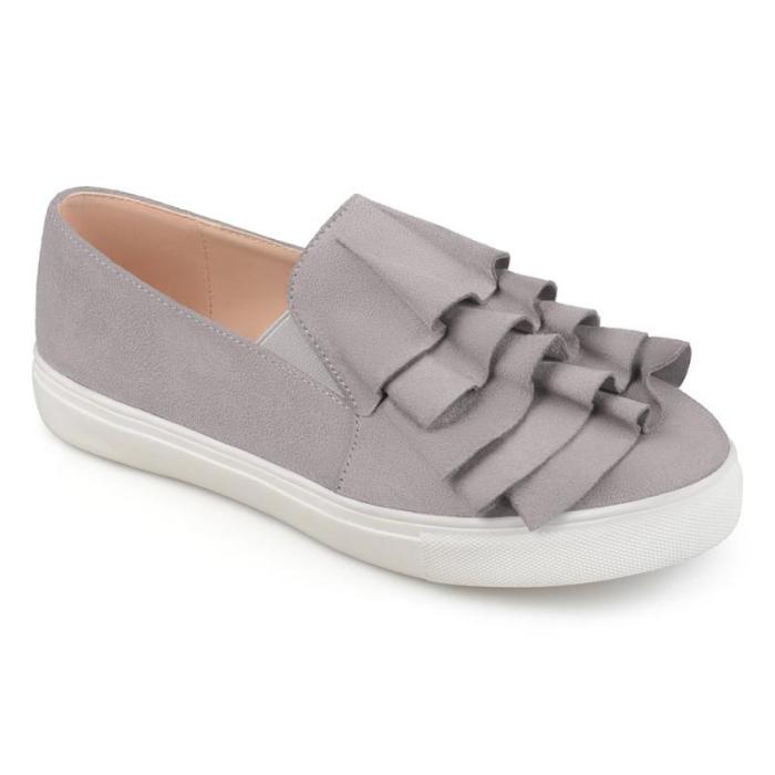 Gray Daily Flat Heel Artificial Suede All Season Ruffles Loafer