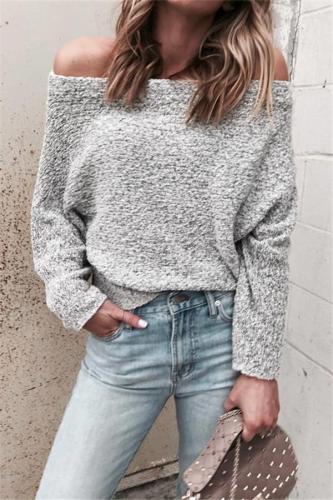 Fashion Sexy Shoulder   Color Long Sleeve Loose Sweater
