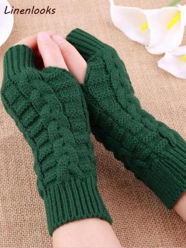 Women Knitted Arm Fingerless Gloves Mittens