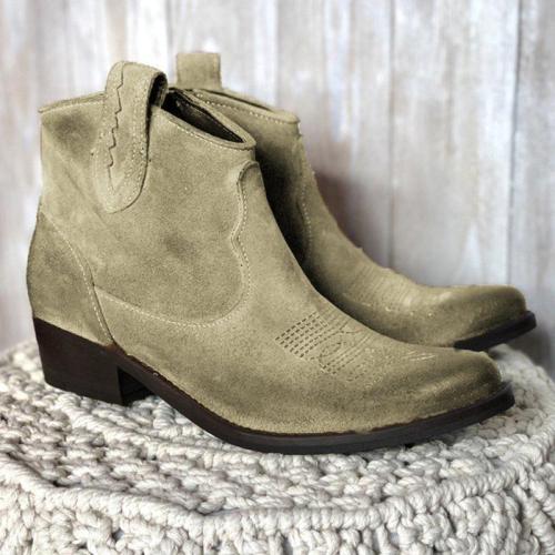 Womens Boots Vintage Slip-On Pu Chunky Heel Ankle Boots