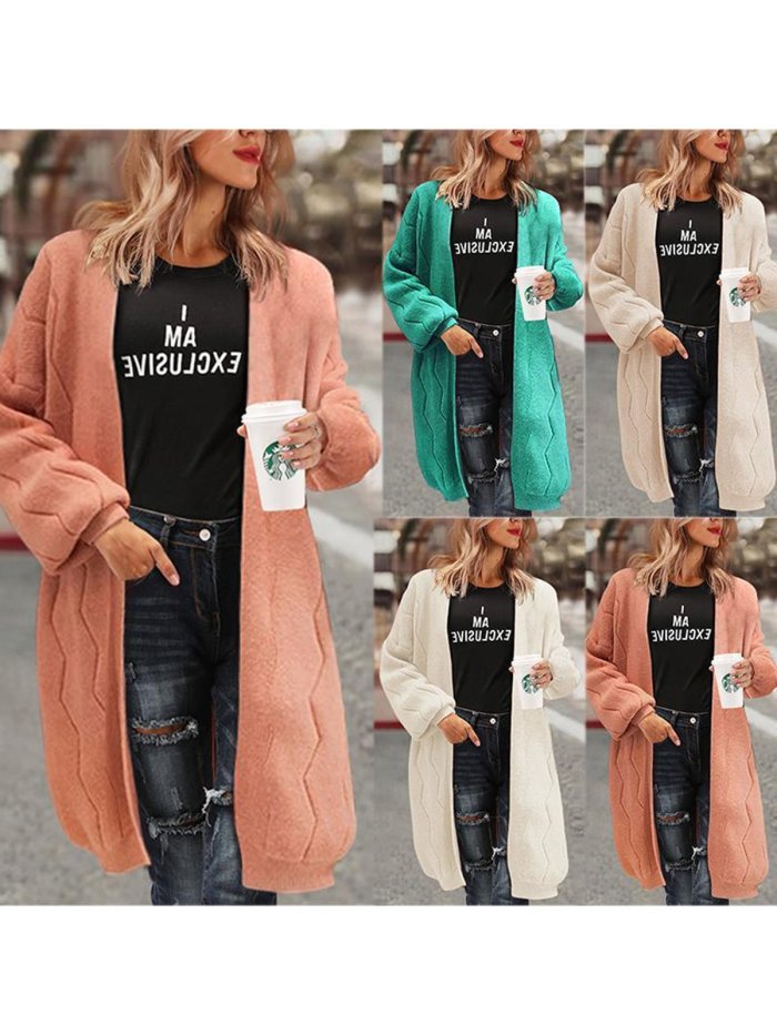 Sweet Long Sleeve Solid Knitted Winter Cardigans