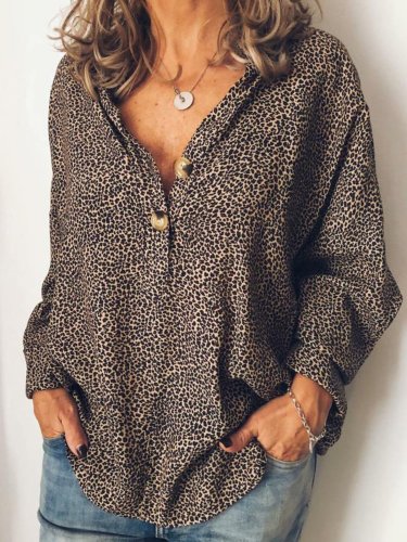 Long Sleeve Cotton-Blend V Neck Casual Tops