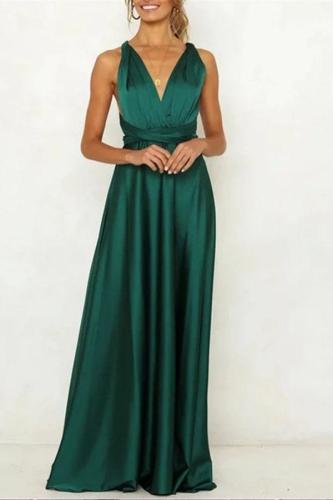 Sexy Deep V-Neck Backless Pure Color Party Dress