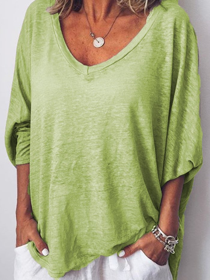 3/4 Sleeve V Neck Casual Tops