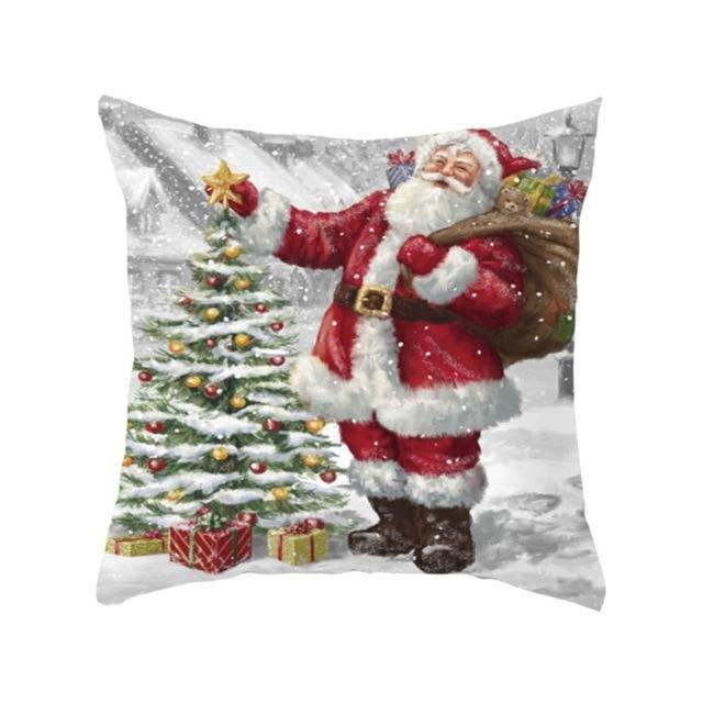 Christmas Pillow Case Deer Snowman Pattern Pillow Cover Cotton Linen
