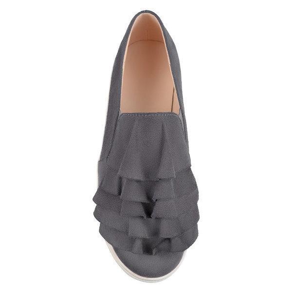 Gray Daily Flat Heel Artificial Suede All Season Ruffles Loafer