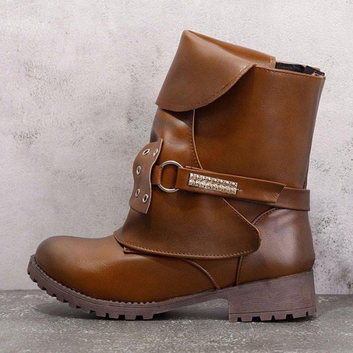 Women Vintage Mid Calf Booties Casual Plus Size Shoes