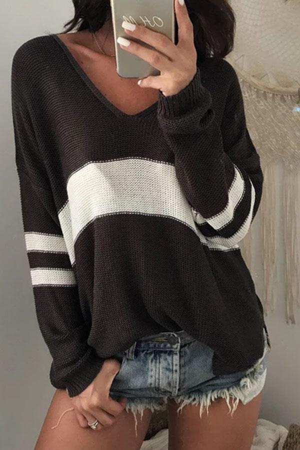 Fashion V Neck Striped Sweater