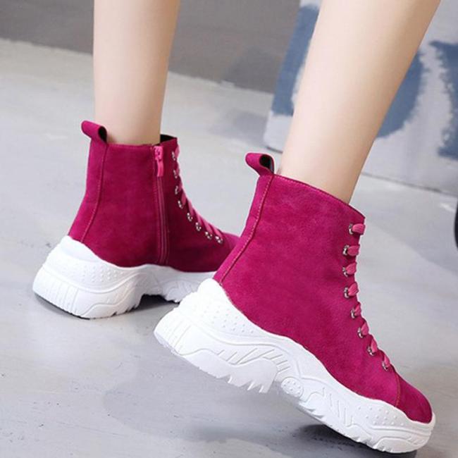 US$ 28.01 - Women Flocking Athletic Booties Casual Comfort Lace Up ...