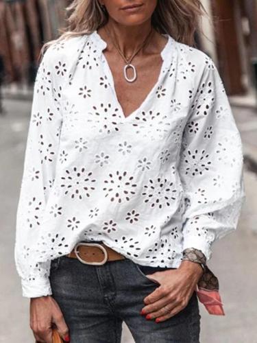 White V Neck Patchwork Casual Shirts & Tops