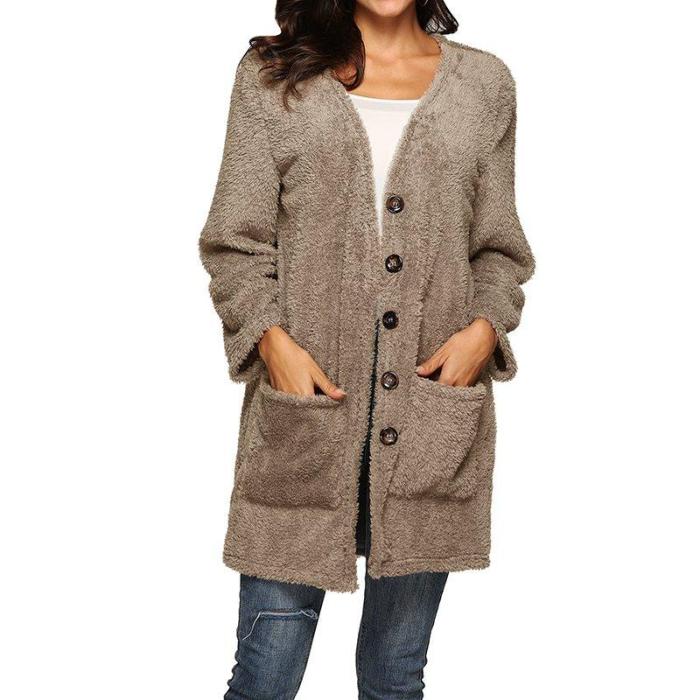 Women Long Sleeve Thick Double-sided Plush Cardigan Coat Jacket