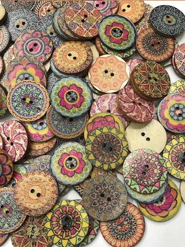 About 100Pcs Multi-Color Wooden Round Sewing Buttons for DIY Craft Decoration
