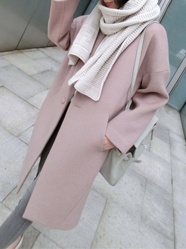 Shawl Collar Wool-blend Slit Casual Plus Size Coat