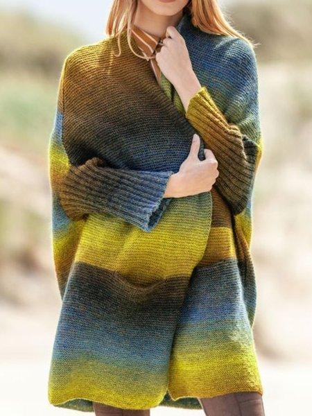 Color-Block Long Sleeve Knitted Casual Outerwear