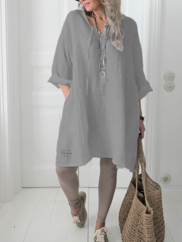 Round Neck Casual Linen Solid Shirts