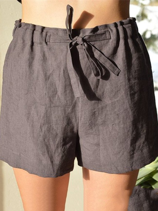Loose Solid Lace Up Women Shorts