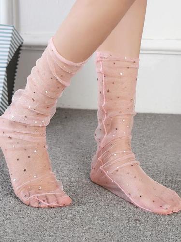 Sequined Gauze Socks Women Mesh Star Stocking