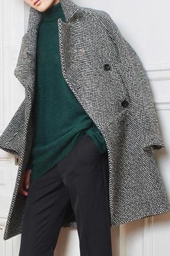 Stylish Long-Sleeved Plaid Lapel Coat