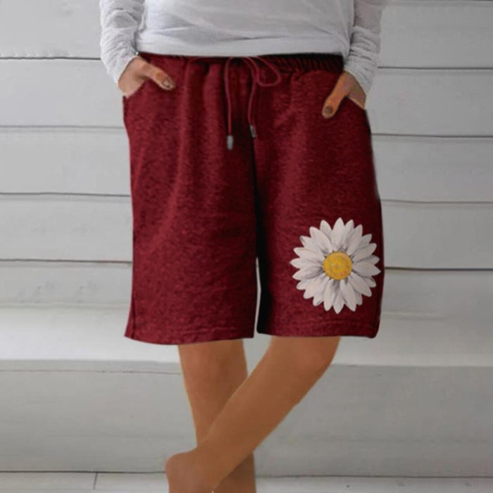 Sweet Flower Print Shorts Women Summer Casual Elastic High Waist Shorts Bottom 2020