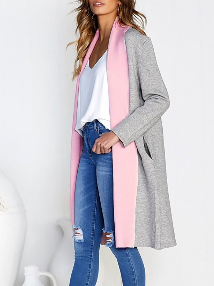 Elegant Solid Long Sleeve Wool blend Shawl Collar Coat