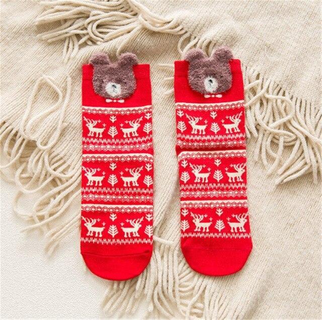 Christmas Socks Puppy Elk Fox Bear Santa Claus Gift Cotton Cartoon Keep Warm lady Socks