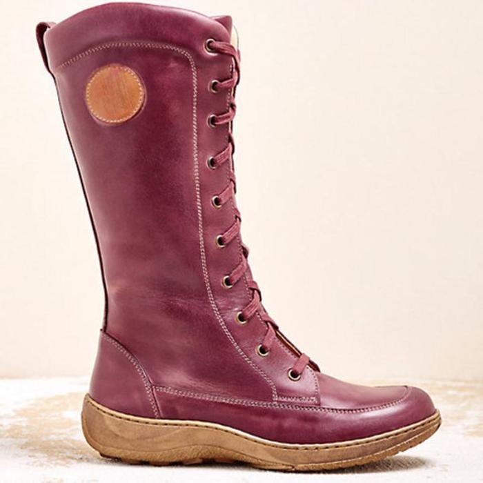 Women's casual lace-up zipper boots