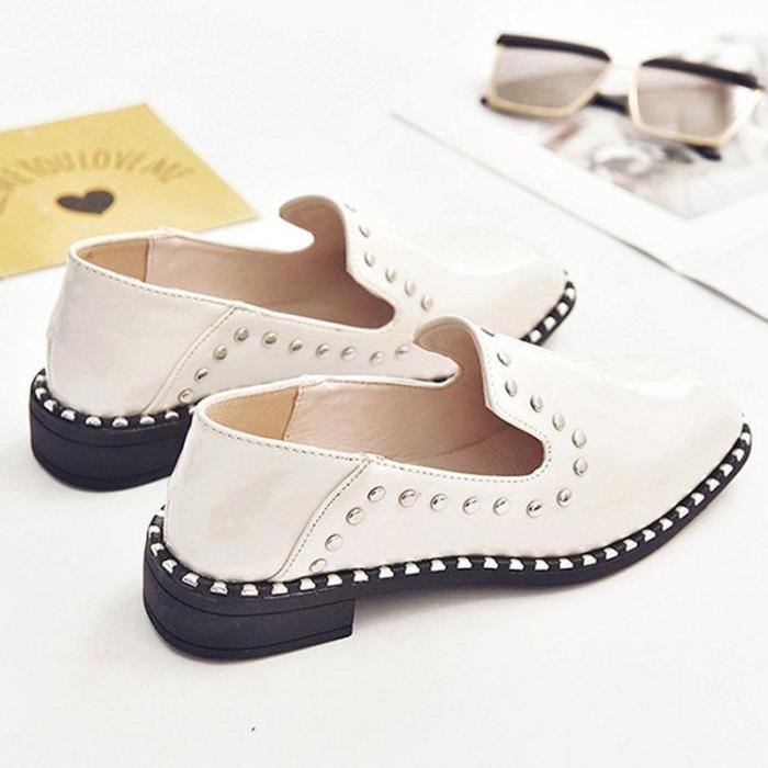 Women Patent leather Rivet Low Heel Loafers Casual Comfort Shoes
