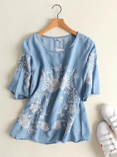 Women Summer Casual Embroidered T-shirts