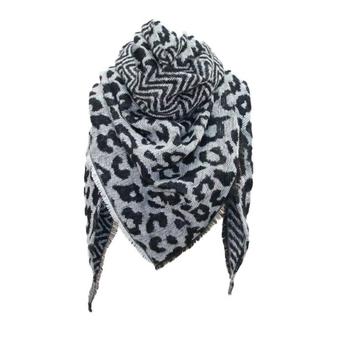 Women Scarf Winter Boho Warm Cashmere Scarf Fashion Leopard Printing Triangle Wrap Long Shawl Scarves