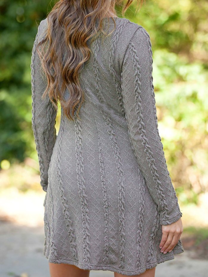 Casual Solid Knitted Crew Neck Long Sleeve Plus Size Dress