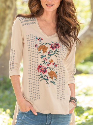 Casual Floral V Neck Shirts & Tops