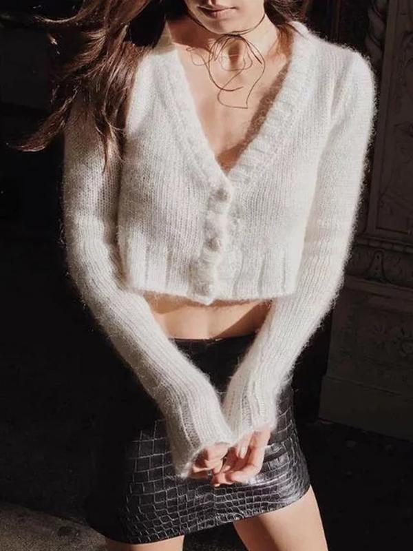 Mohair Knitted Button-Down Cardigan Sweater