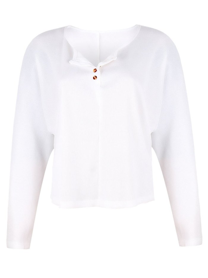 Solid Buttoned Round Neck Sweater shirt