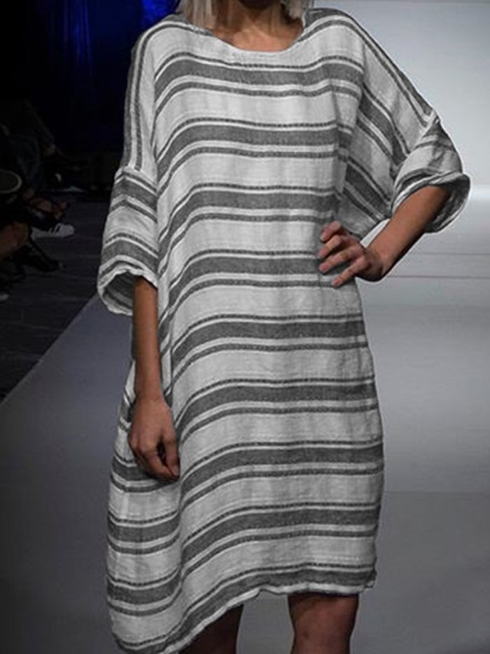 Women Casual Loose Striped Tops Tunic Maxi Dress