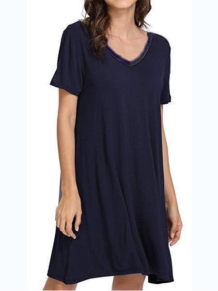 Simple & Basic Solid Short Sleeve Ballistic Nylon Dresses