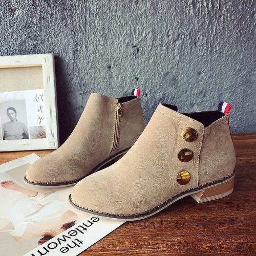 Khaki Suede Chunky Heel Spring/Fall Daily Zipper Boots