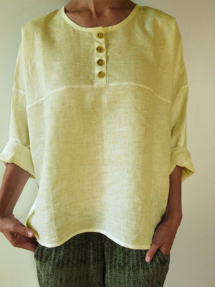 Linen Solid Long Sleeve Shirts & Tops