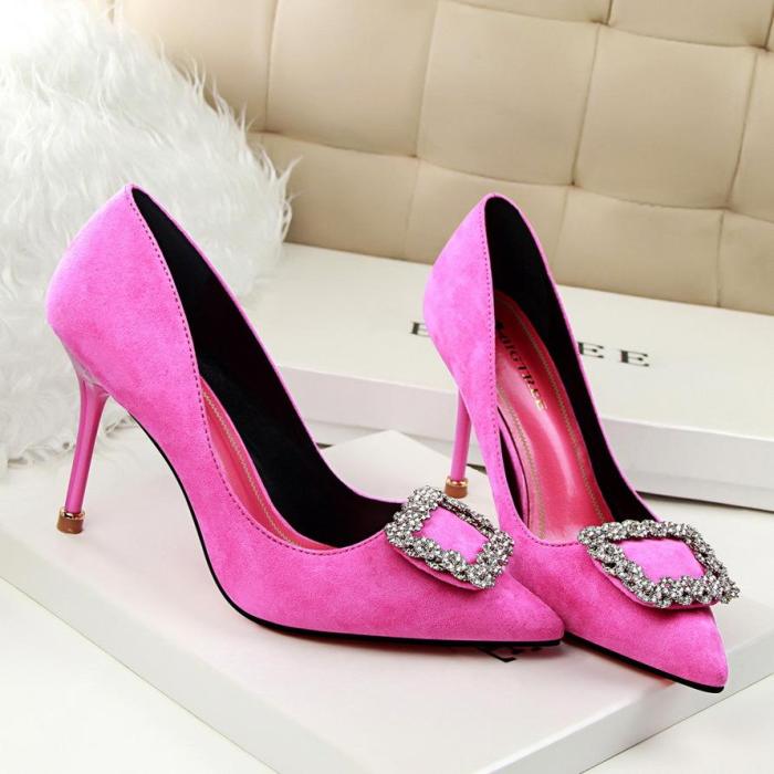 Women's Elegant High-heeled Suede Thin Crystal Pumps