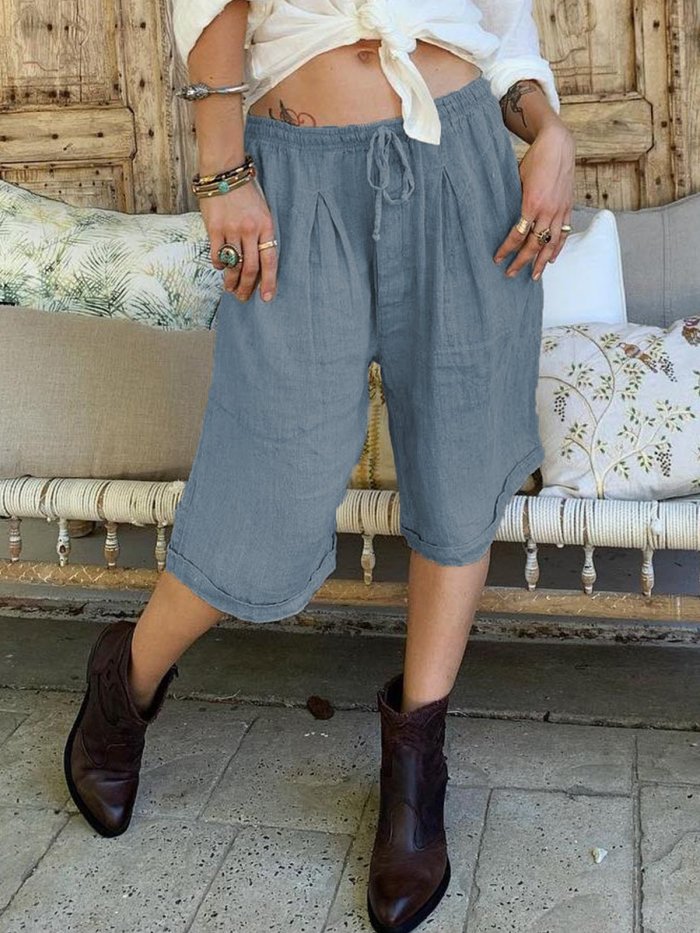 Plus Size Pockets Solid Casual Pants