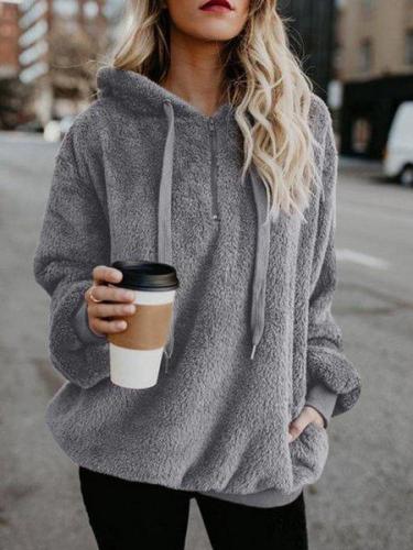 Autumn Winter Fleece Long-sleeved Solid Color Hoodies And Sweatshirts